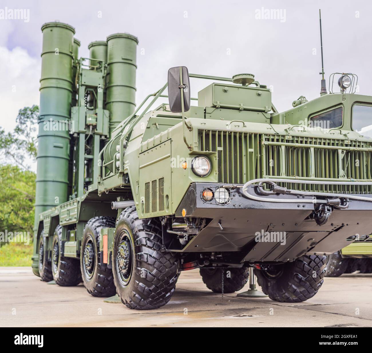 Mostra di attrezzature militari e trasporti in Russia Foto Stock