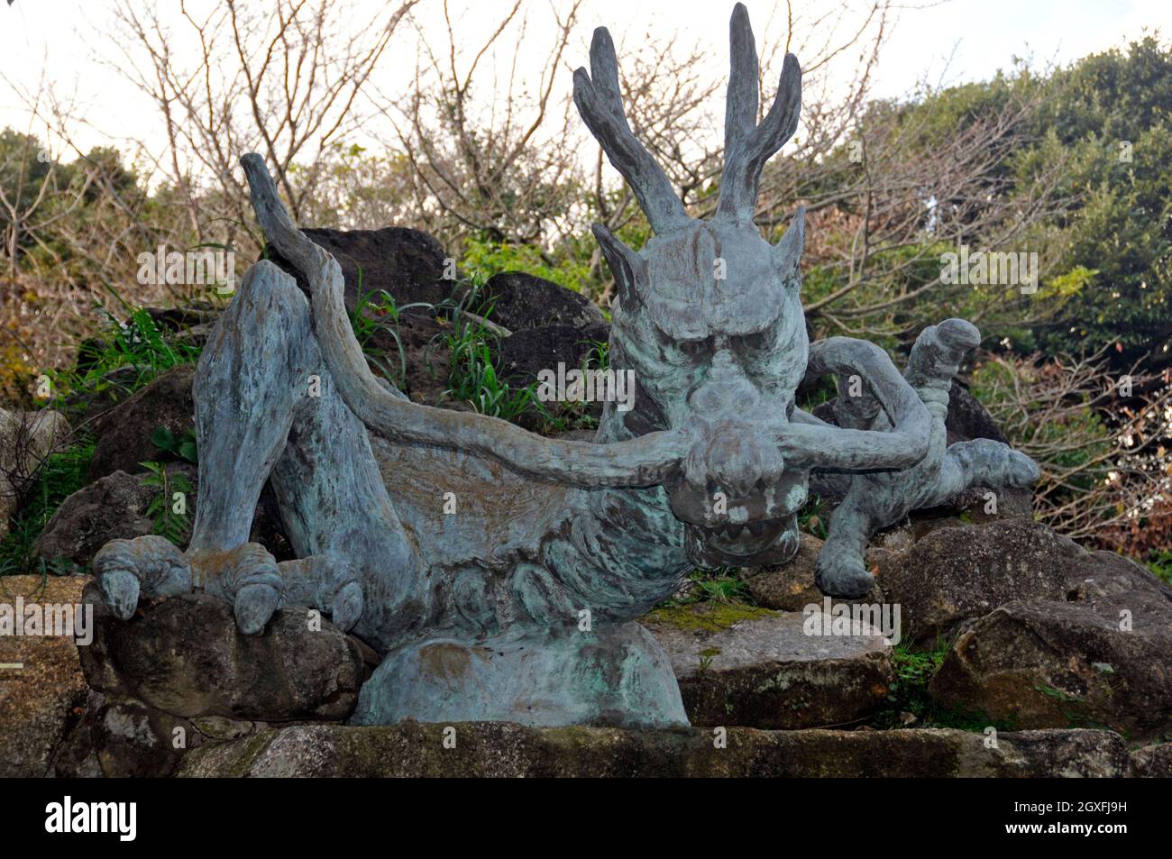 Scultura del drago, Santuario di Enoshima, Enoshima, Giappone Foto Stock