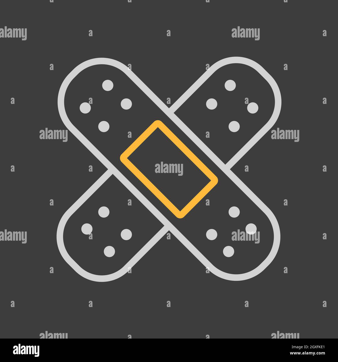 Icona vettore adesivo su sfondo scuro. Medicina e assistenza sanitaria, segno di supporto medico. Simbolo grafico per la progettazione di siti Web medici e applicazioni, interfaccia utente Foto Stock