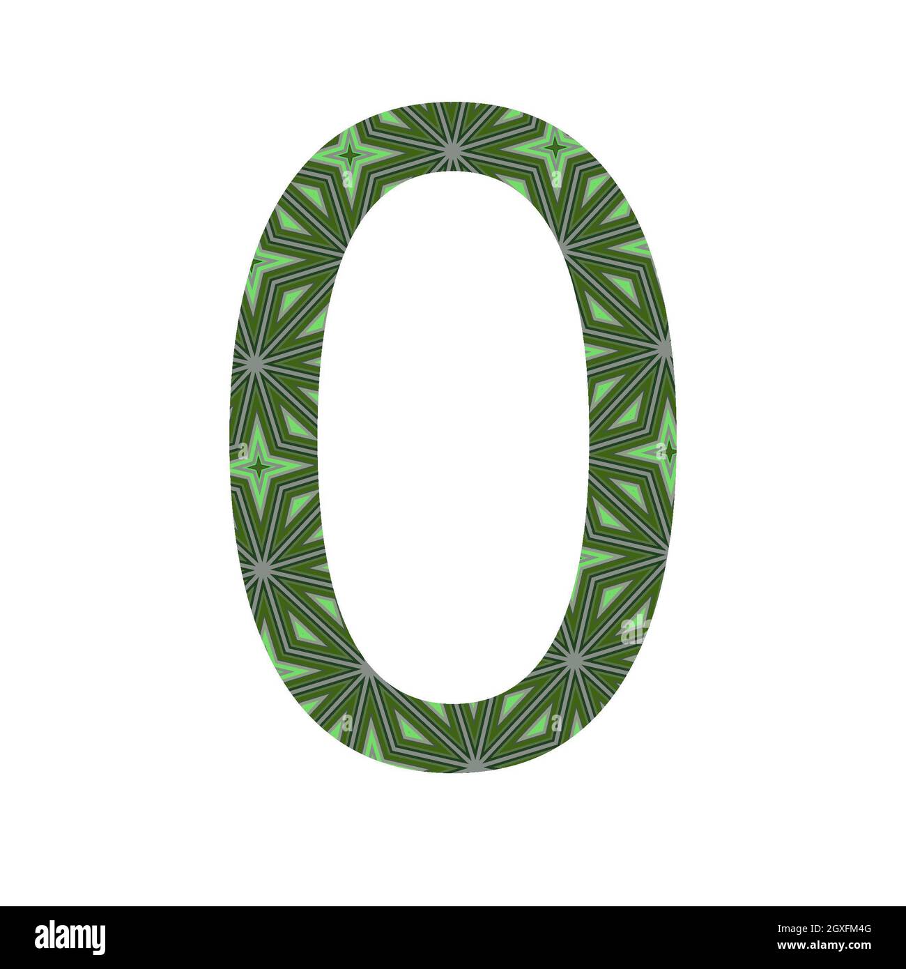 numero 0 dell'alfabeto realizzato con un motivo di stelle verdi, isolato su sfondo bianco Foto Stock