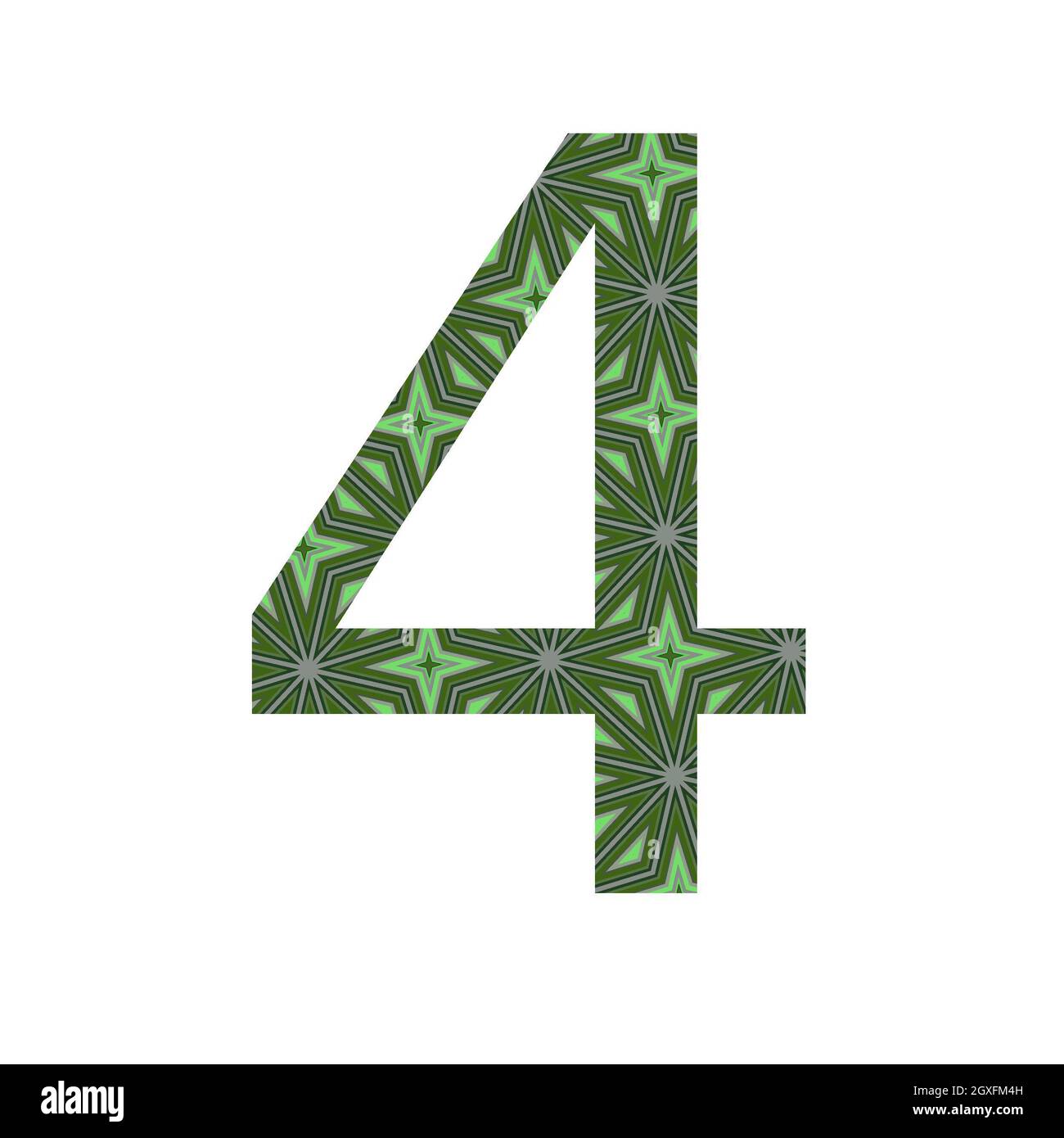 numero 4 dell'alfabeto realizzato con un motivo di stelle verdi, isolato su sfondo bianco Foto Stock