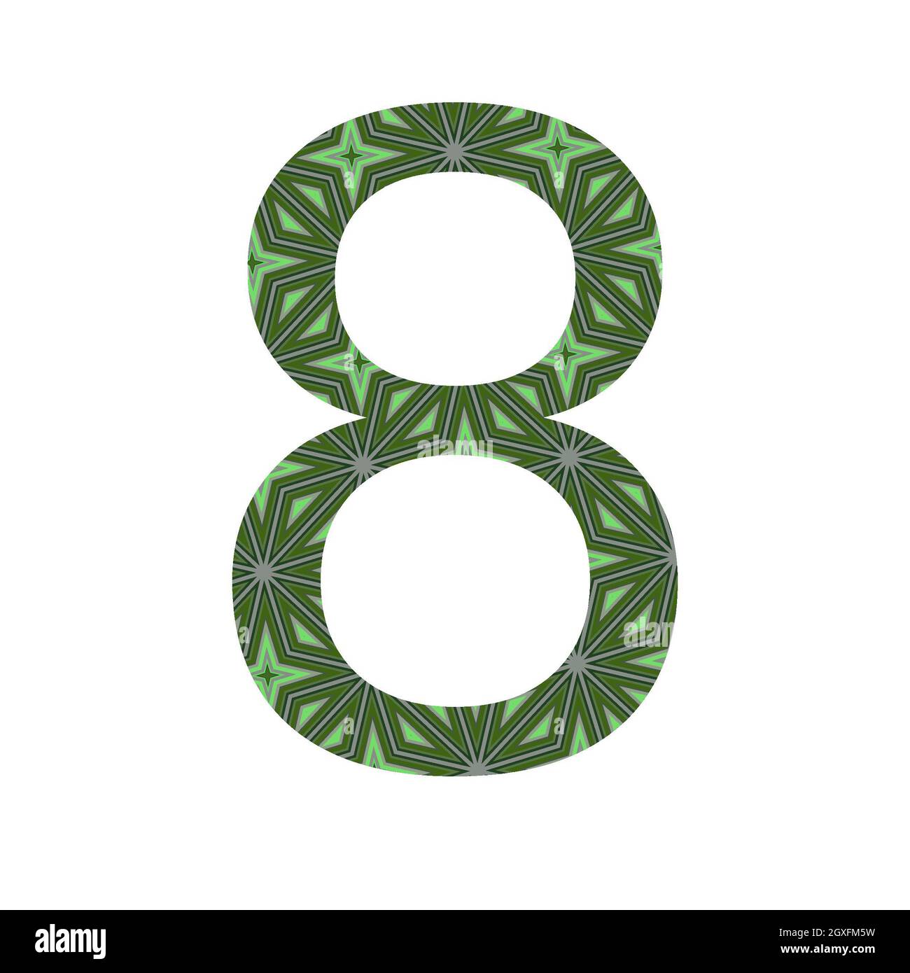 numero 8 dell'alfabeto realizzato con un motivo di stelle verdi, isolato su sfondo bianco Foto Stock