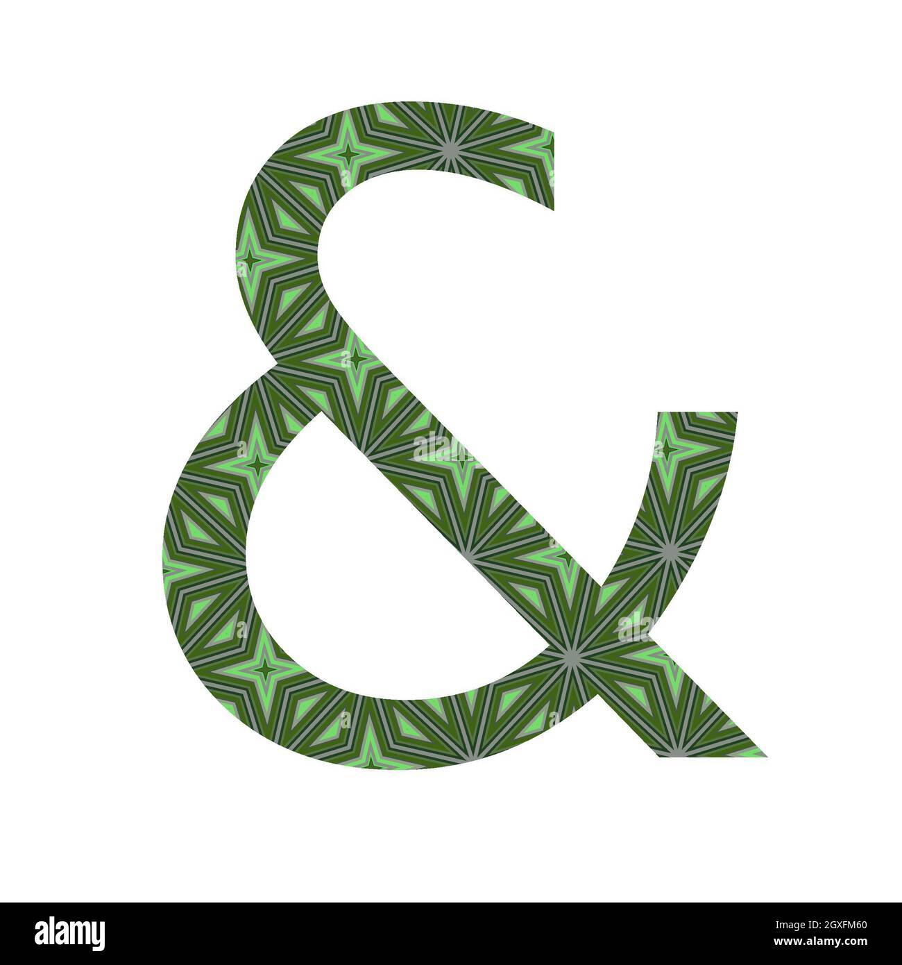 E segno dell'alfabeto fatto con un modello di stelle verdi, isolato su sfondo bianco Foto Stock