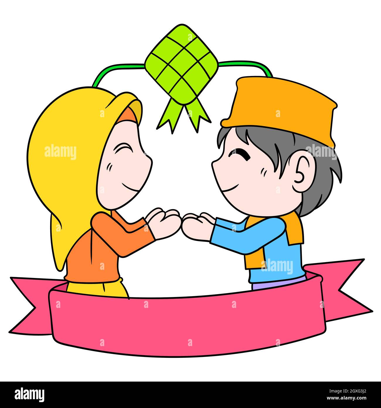 cornice confine la commemorazione di eid al fir donne e uomini musulmani scuotono le mani Illustrazione Vettoriale