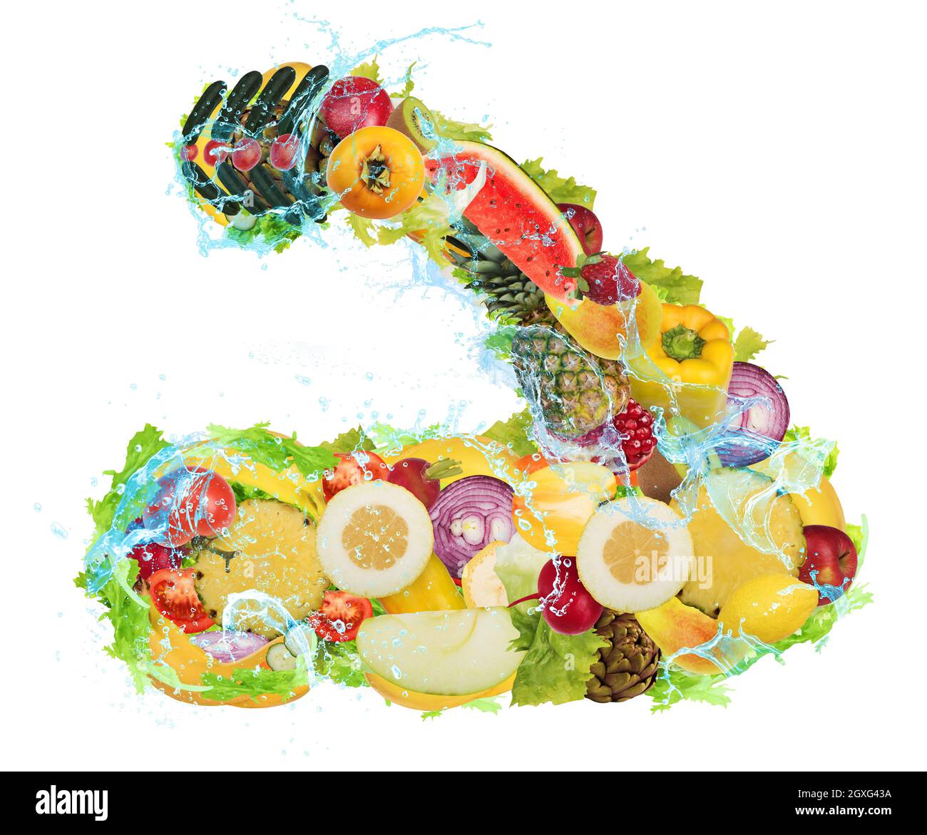 Muscoli del braccio formati da frutta e verdura Foto Stock Muscoli del braccio formati da frutta e verdura Foto Stock
