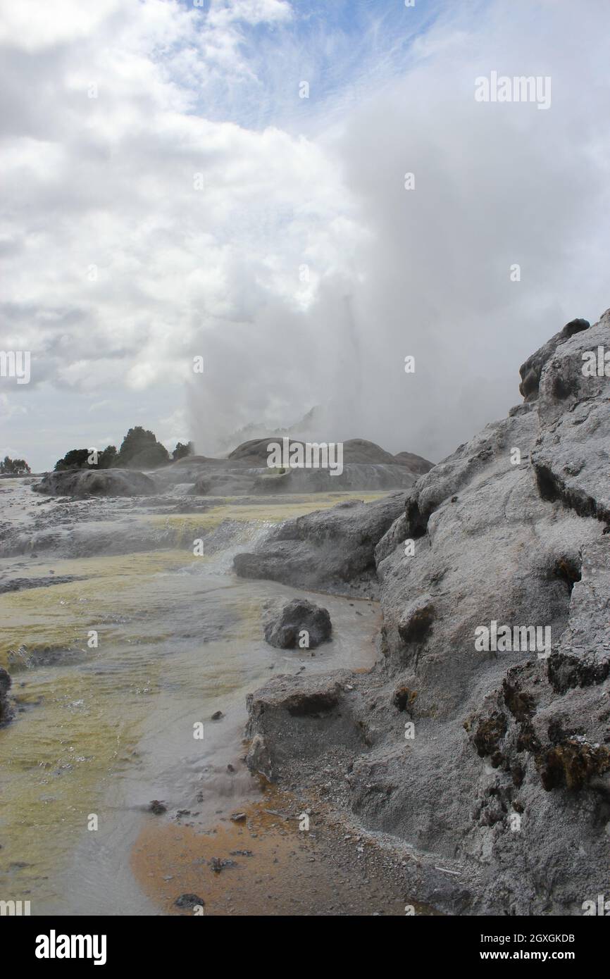 Eruzione del geyser. Pohutu geyser.Rotorua, Nuova Zelanda. 18 ottobre 2011 Foto Stock
