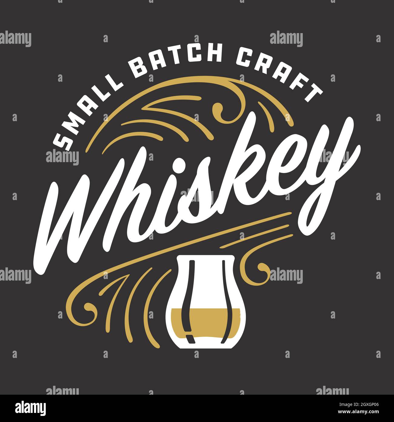 Piccola scritta personalizzata di Whiskey Batch Craft con dettagli di pinstripe. Illustrazione vettoriale della scritta che celebra la tendenza della distillazione artigianale. Illustrazione Vettoriale
