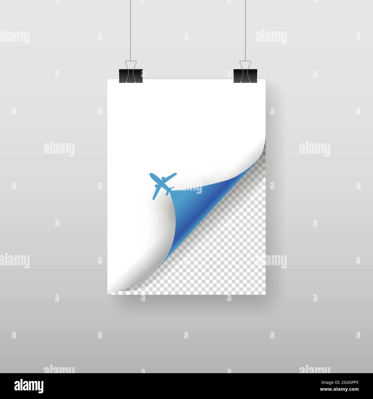 Illustrazione vettoriale della pagina di rotazione del piano. Angolo di arricciatura dell'aereo del concetto di annuncio del foglio di carta. Vettore. Illustrazione Vettoriale