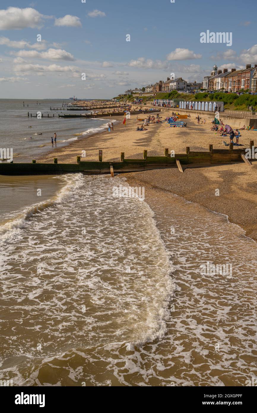 La spiaggia di Southwold Suffolk dal molo Foto Stock