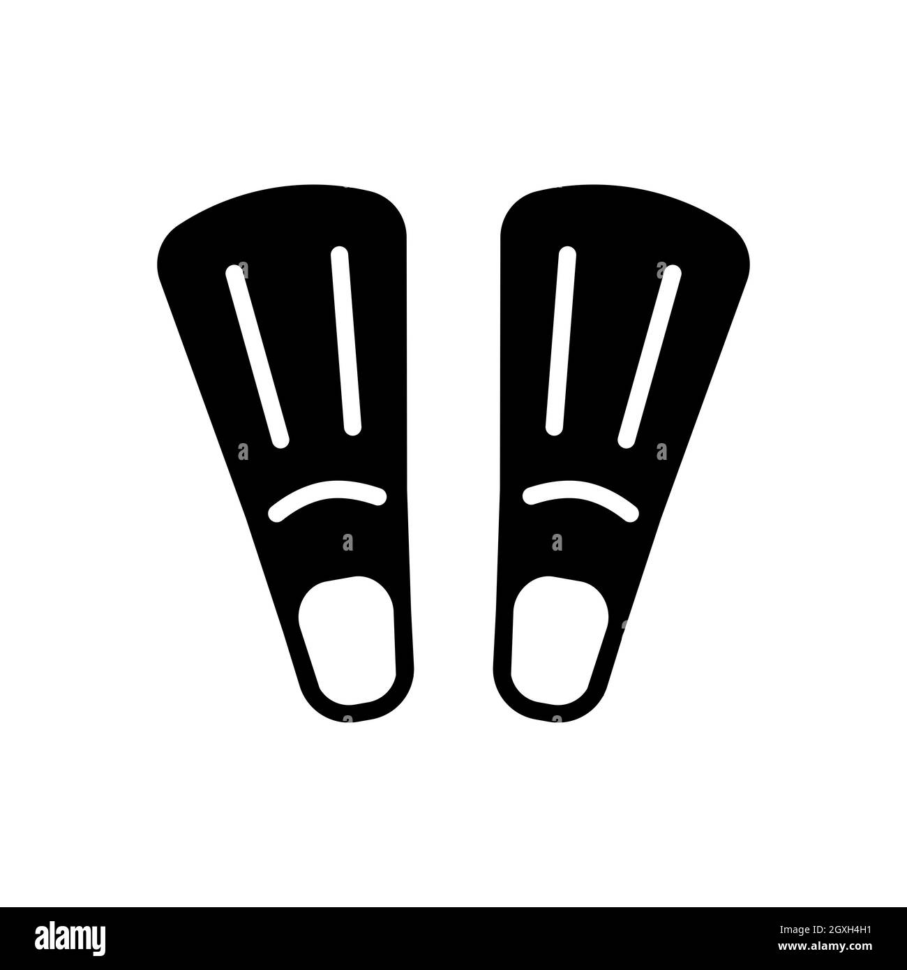 Diving flipper flat vettore glifo icona. Cartello estivo. Simbolo grafico per siti web di viaggi e turismo e applicazioni design, logo, app, UI Foto Stock