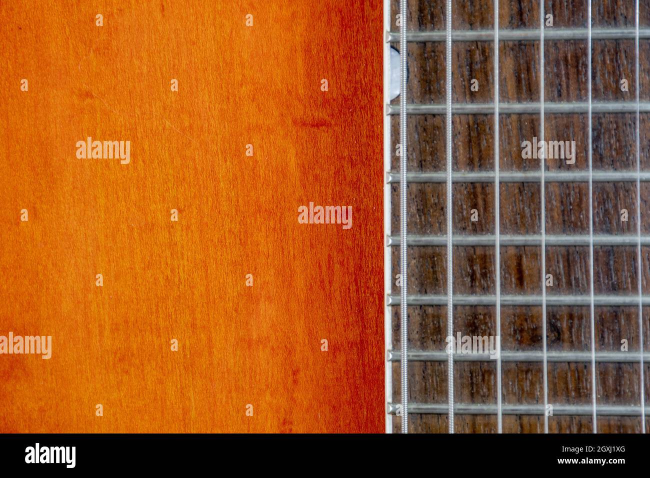 Vista ravvicinata delle corde di una chitarra Foto Stock