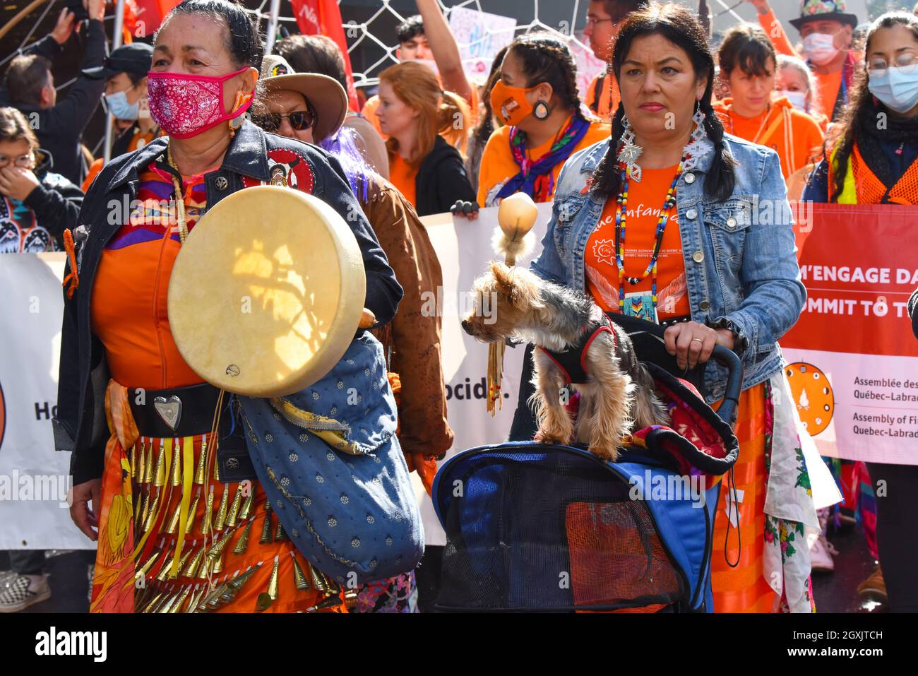 Montreal marcia per la Giornata Nazionale della verità e della riconciliazione evidenziando il passato oscuro delle scuole residenziali indiane in Canada, settembre 2021 Foto Stock