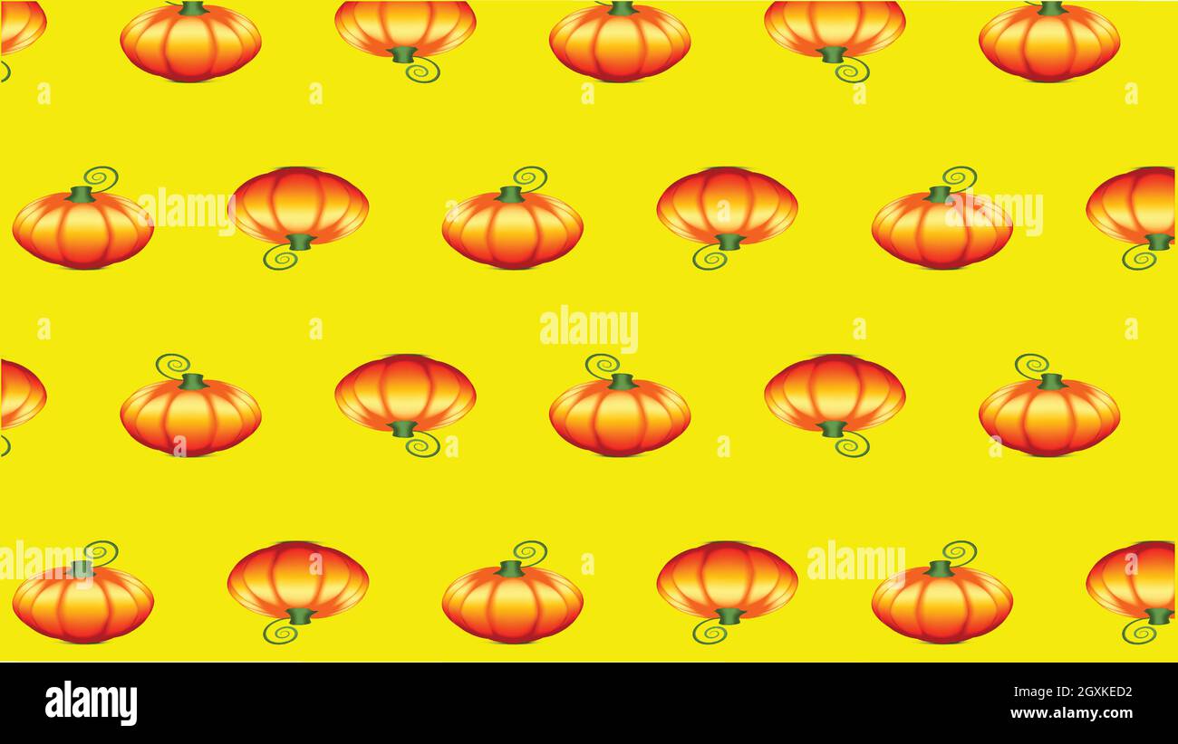 Modello autunnale con zucche su sfondo giallo per una giornata felice di Halloween. Illustrazione vettoriale Illustrazione Vettoriale