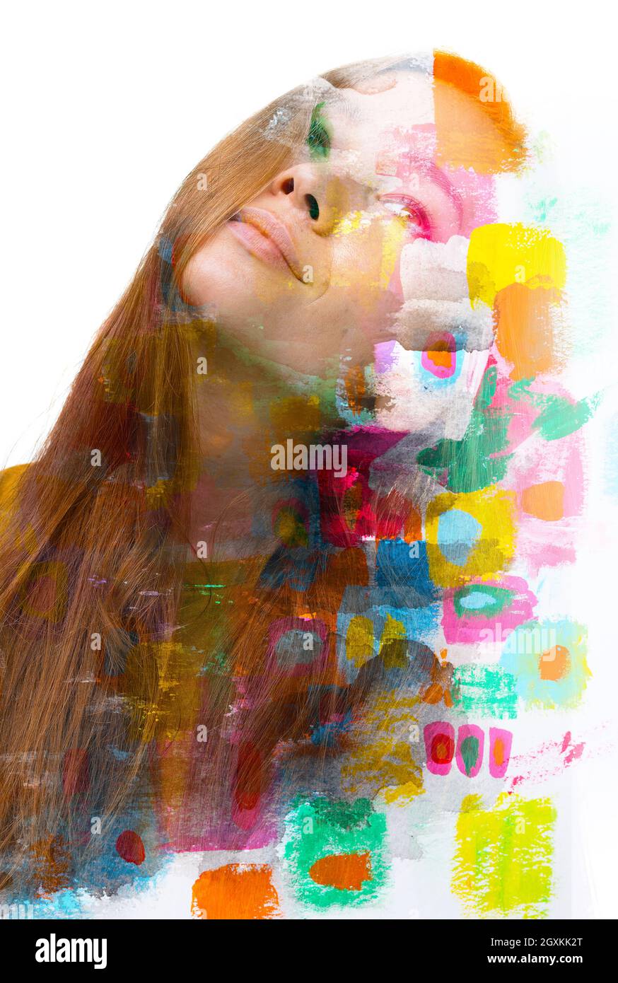 Pittura. Un ritratto di una donna elegante combinato con una pittura espressiva Foto Stock