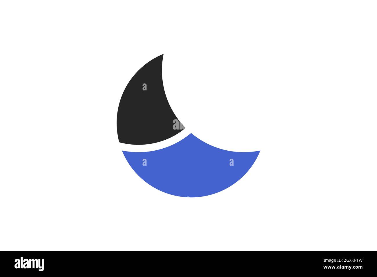 Modello concettuale con logo Crescent moon Ocean. Combinazione di onda d'acqua e barca a vela, a forma di mezzaluna. Moderno semplice e minimalista. Illustrazione Vettoriale