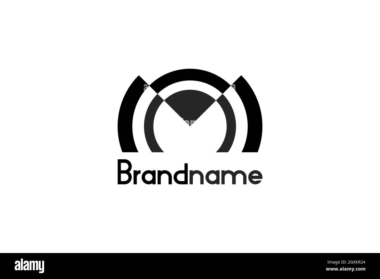 Design con logo lettera M o MM. Un logo esclusivo e creativo che è audace con un design geometrico e simmetrico. Design con logo moderno ed elegante. Illustrazione Vettoriale