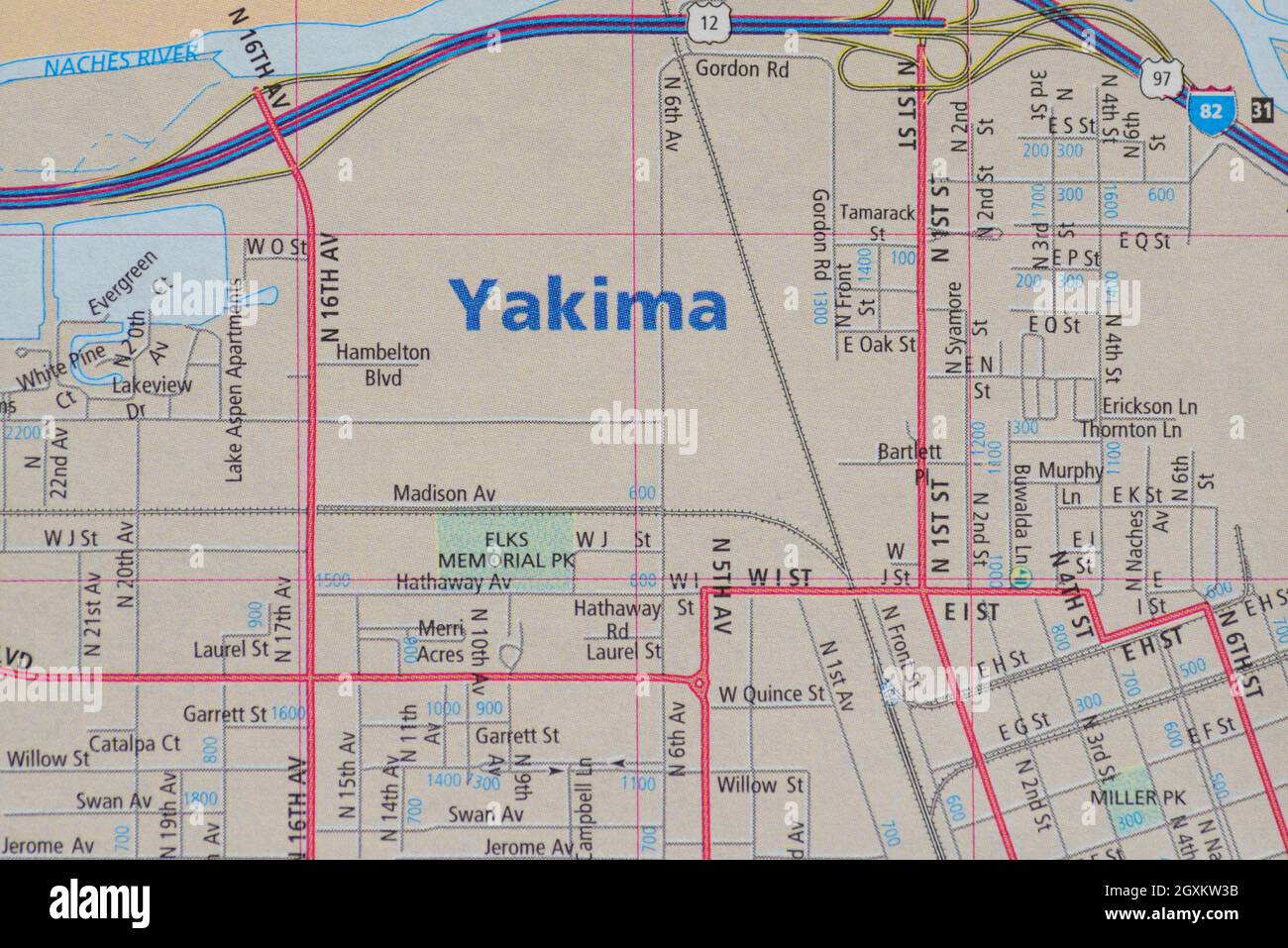 Mappa di Yakima, Washington Foto Stock