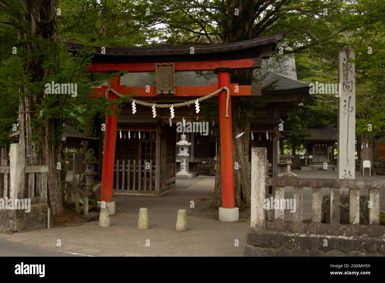 Santuario di Sengen presso il Parco di Oshino Hakkai, Oshino, Giappone Foto Stock