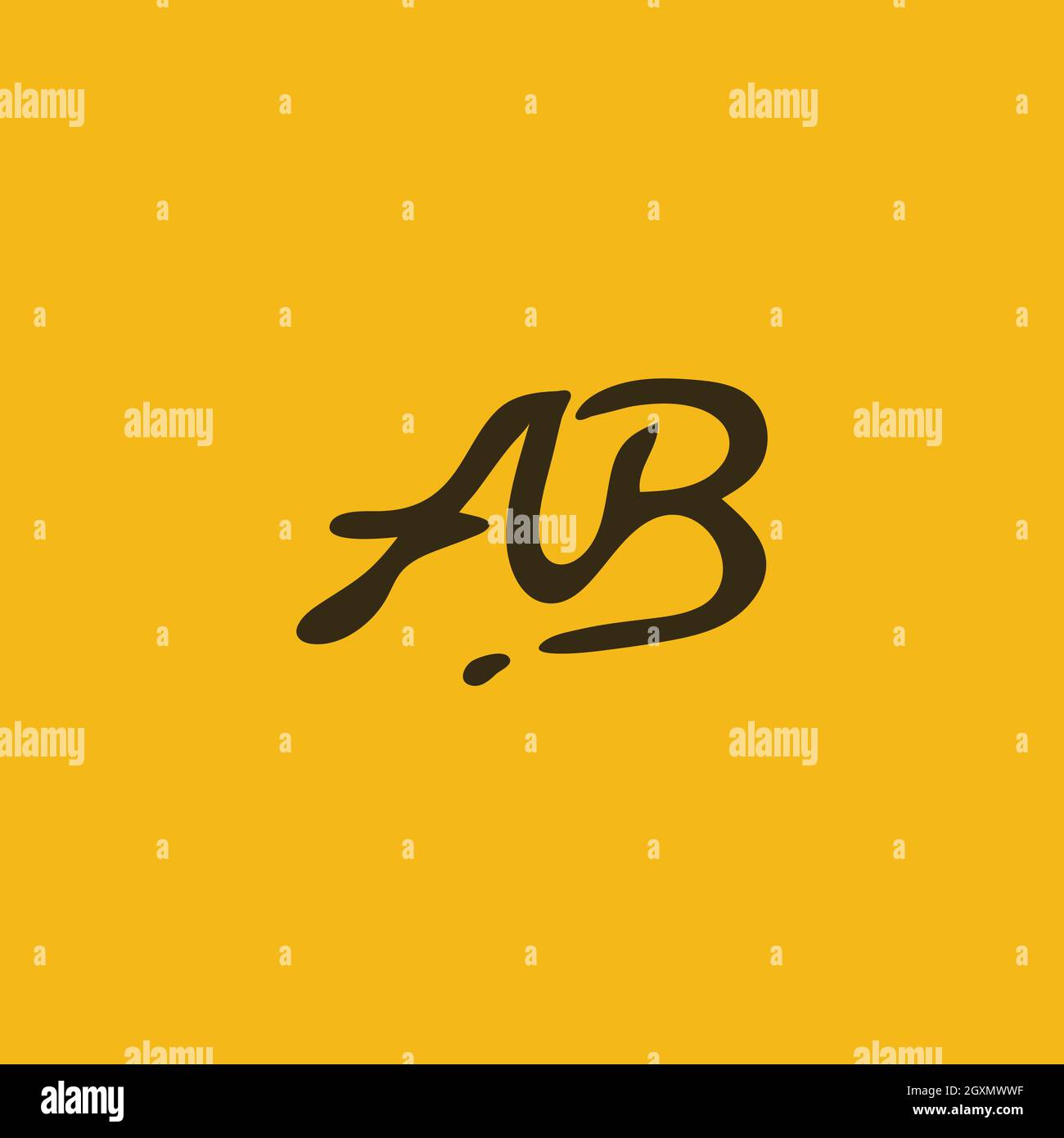 Logo lettera AB o BA Design in disegno a mano stile pennello linea art per l'uso illustrativo Illustrazione Vettoriale