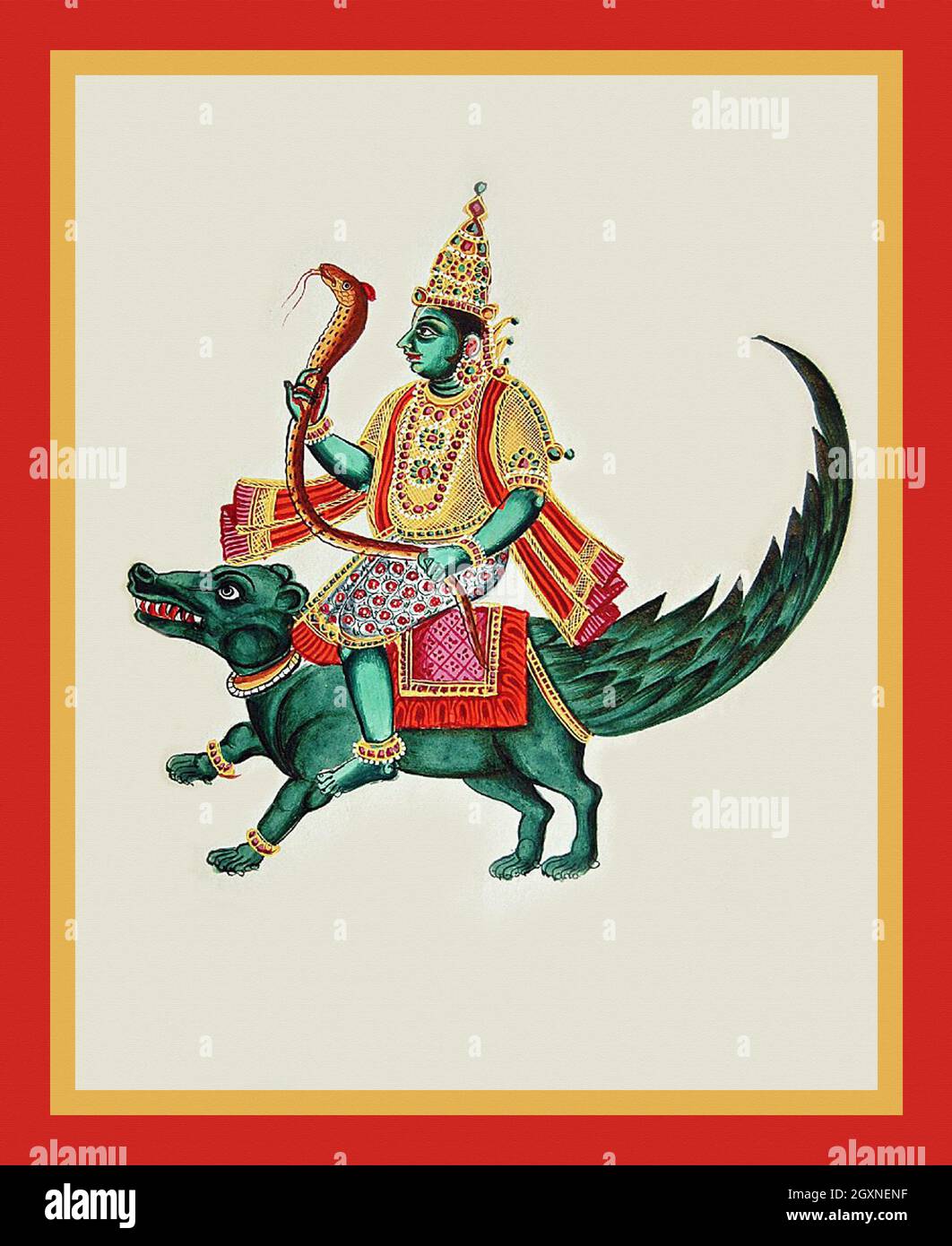 Varuṇa a cavallo su una makara riccamente caparisonata Foto Stock