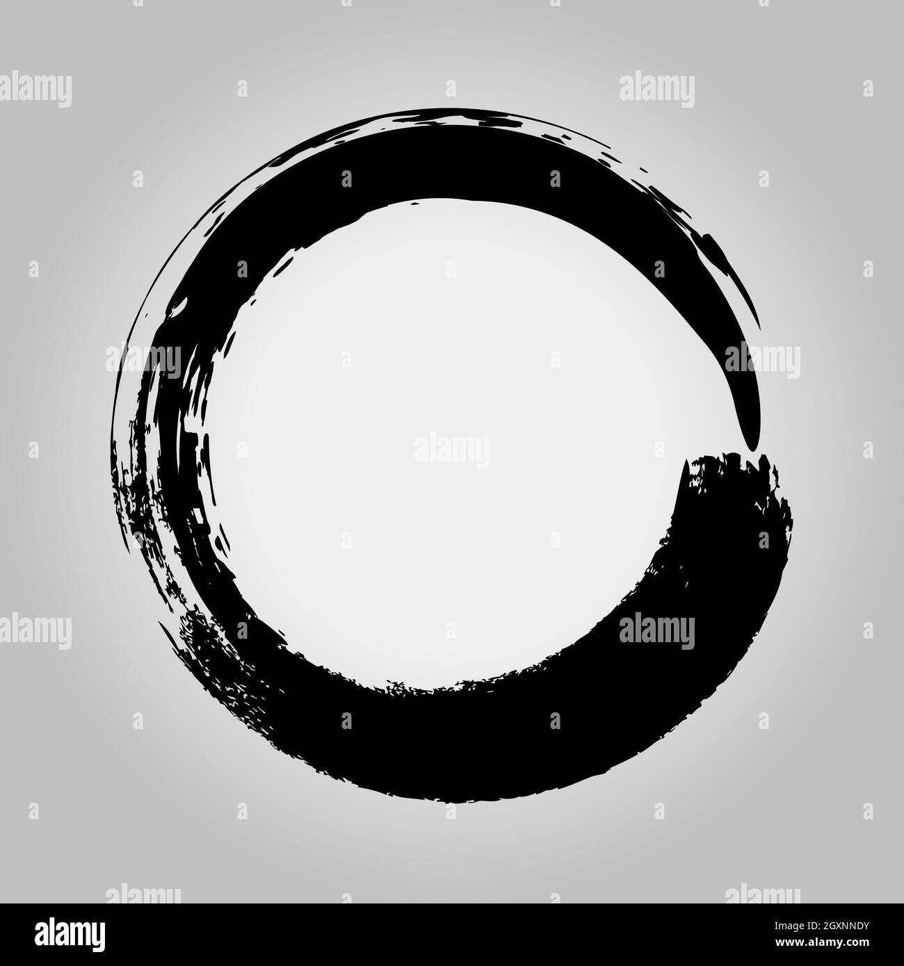 Grunge bianca Zen forma circolare. Simbolo Enso Zen bianco. Etichetta circolare, logo, cornice di testo, banner, badge. Elemento di design grunge. Isolato Illustrazione Vettoriale