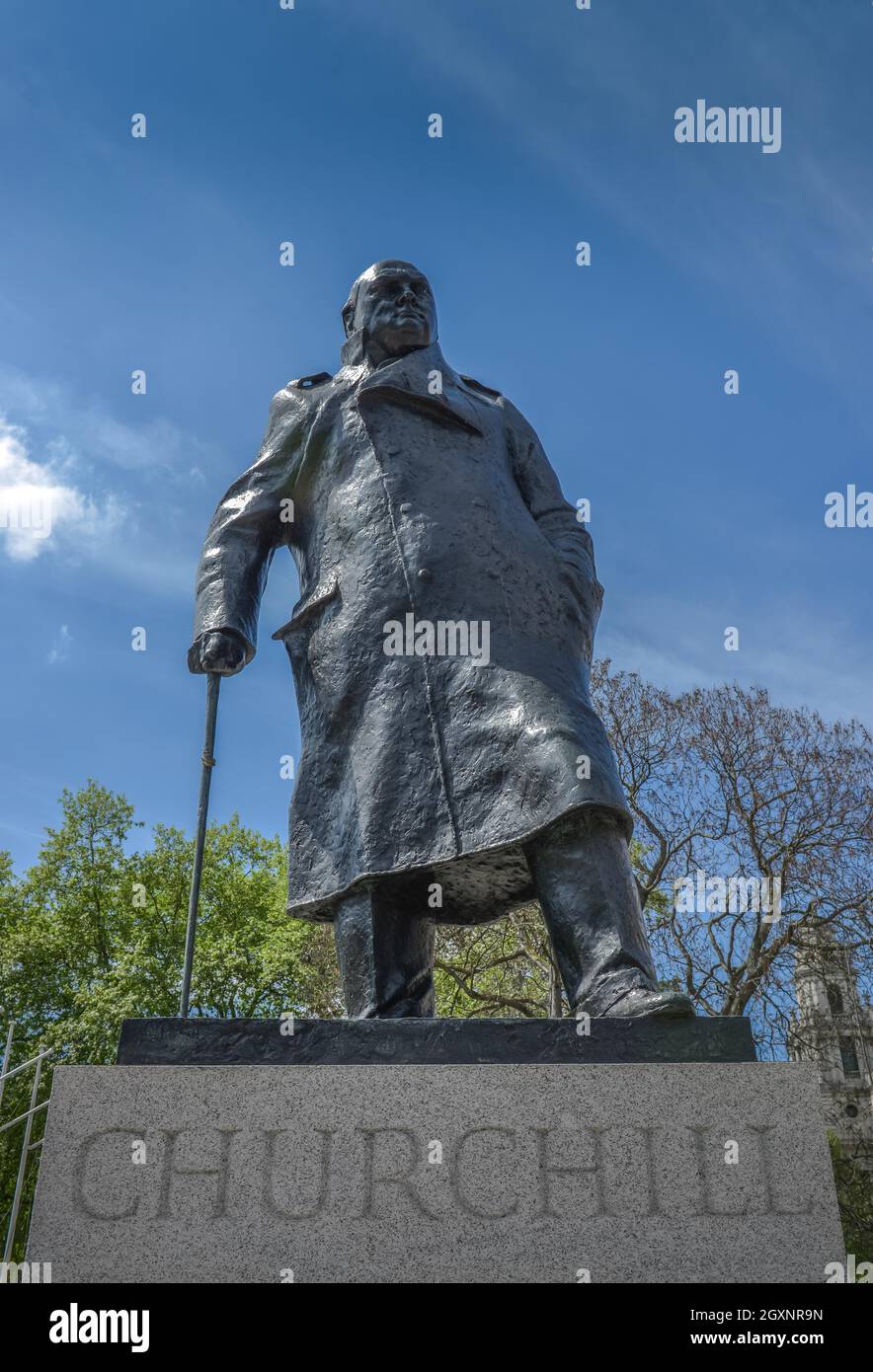 Statua, Winston Churchill, Piazza del Parlamento, Londra, Inghilterra, Regno Unito Foto Stock