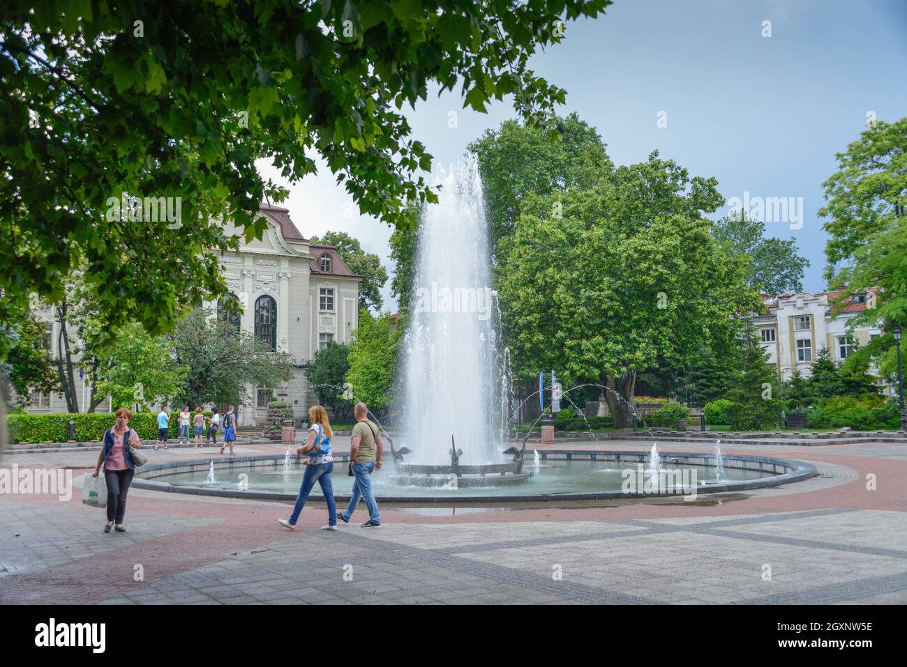 Fontana, Municipio, Piazza Stefan Stambolov, Plovdiv, Bulgaria Foto Stock