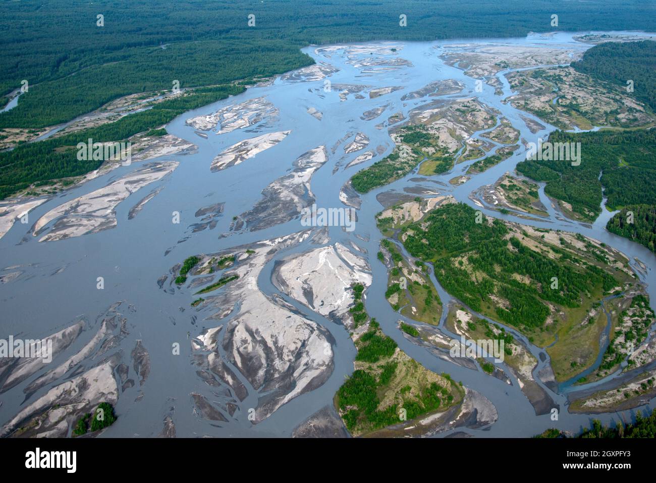 Vista aerea del fiume Talkeetna, Alaska, USA Foto Stock