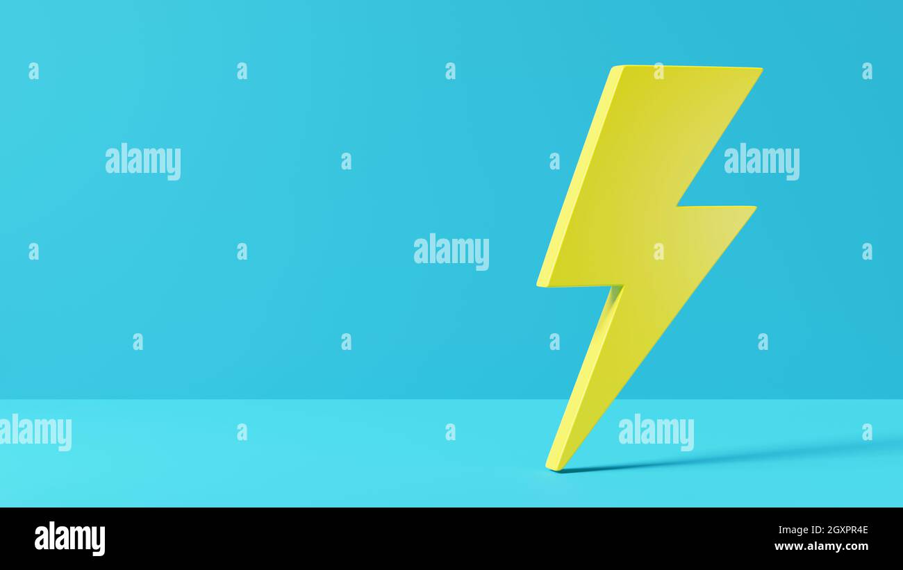 Icona Lightning, logo dell'elemento di potenza elettrica, simbolo di energia elettrica o tuono elettrico su sfondo blu, simbolo Lightning Bolt, disegno elettrico del nastro di luce c Foto Stock