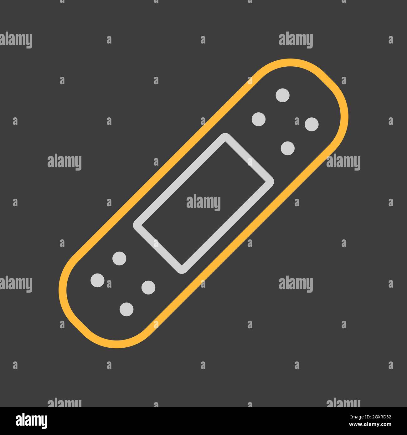 Icona vettore adesivo su sfondo scuro. Medicina e assistenza sanitaria, segno di supporto medico. Simbolo grafico per la progettazione di siti web medici e applicazioni, log Foto Stock