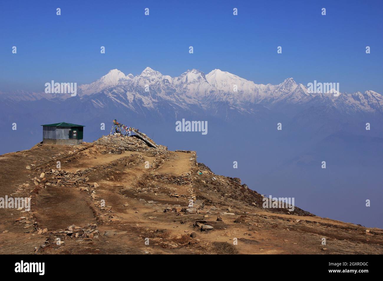 Ganesh Himal mountain range visto da Laurebina, Nepal. Foto Stock