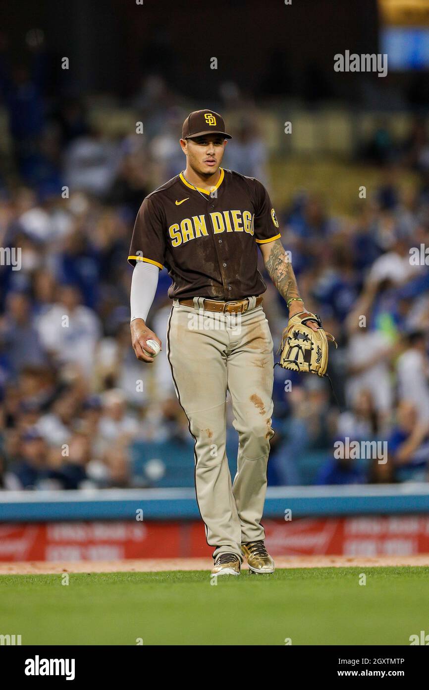 San Diego Padres terzo baseman Manny Machado (13) in azione durante una partita di stagione regolare della MLB contro i Los Angeles Dodgers, mercoledì 29 settembre Foto Stock