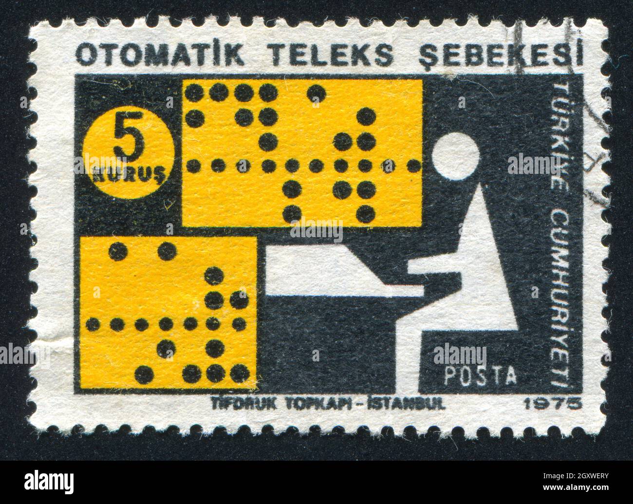 TURCHIA - CIRCA 1975: Timbro stampato dalla Turchia, mostra la rete di telex automatico, circa 1975 Foto Stock TURCHIA - CIRCA 1975: Timbro stampato dalla Turchia, mostra la rete di telex automatico, circa 1975 Foto Stock