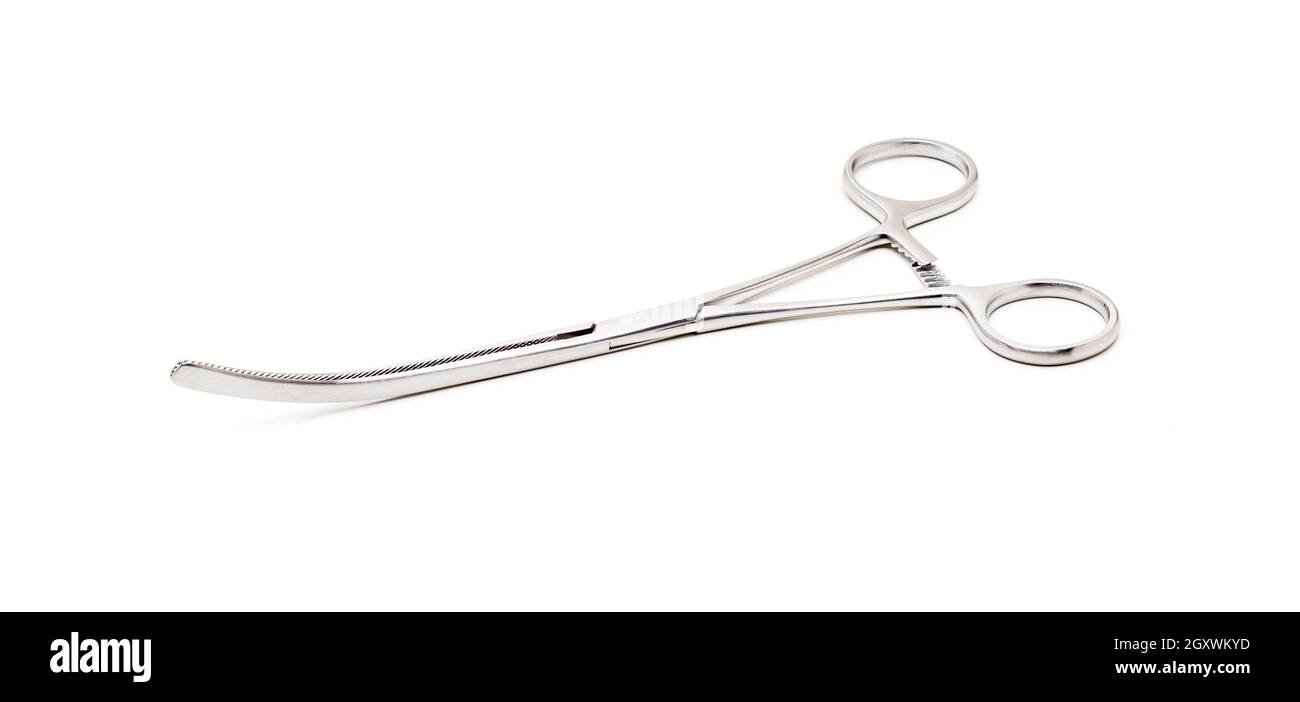 Acciaio inossidabile chirurgico di precisione dello strumento medicale isolati su sfondo bianco. Foto Stock