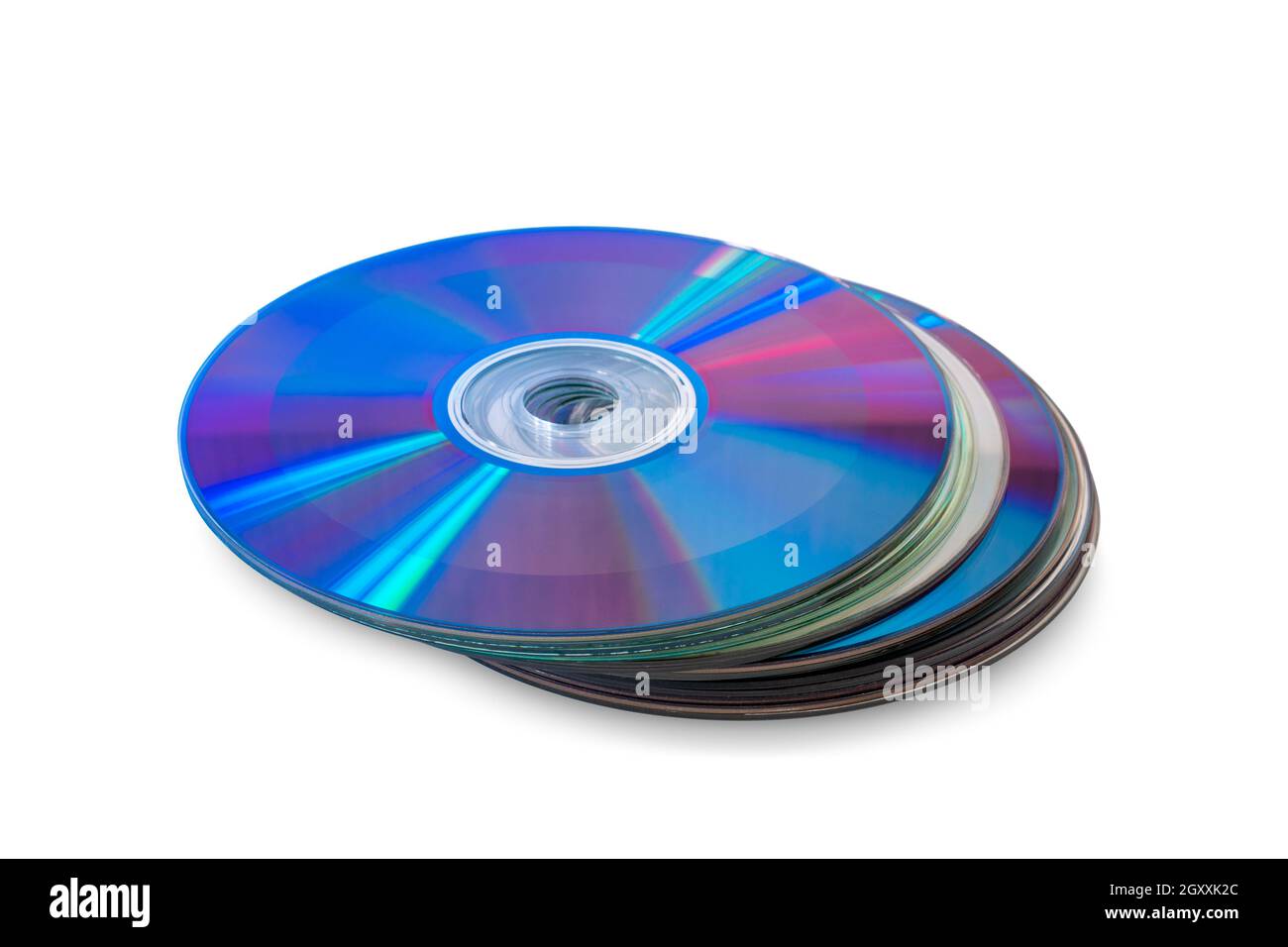 Pila di cd-rom. CD & DVD disco su sfondo bianco Foto Stock