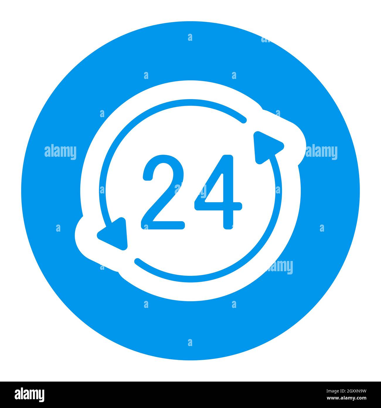 Service ventiquattro ore vettore glifo bianco icona. Firma e-commerce. Simbolo grafico per il design del sito Web, il logo, l'app, l'interfaccia utente Foto Stock