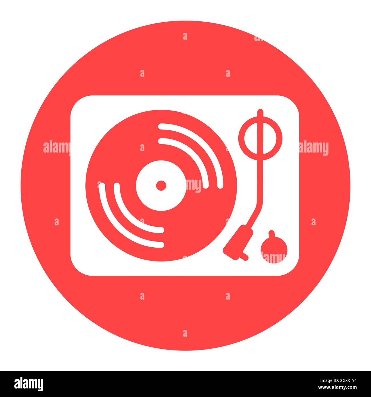 Icona glifo bianco piatto vettoriale del lettore di dischi in vinile.  Segnale musicale. Simbolo grafico per