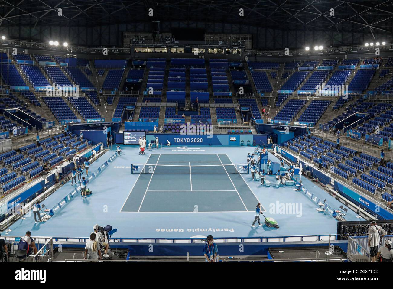 Tokyo, Giappone. 2021 agosto 27. Torneo di tennis su sedia a rotelle nel  campo principale. Vista principale dall'alto quando il cortile è vuoto Foto  stock - Alamy