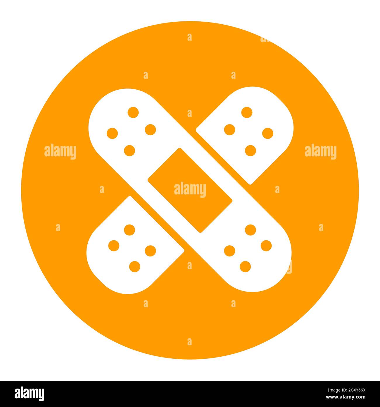 Icona glifo bianco vettore cerotto adesivo. Medicina e assistenza sanitaria, segno di supporto medico. Simbolo grafico per il sito web medico e applicazioni design, logo, app, Foto Stock