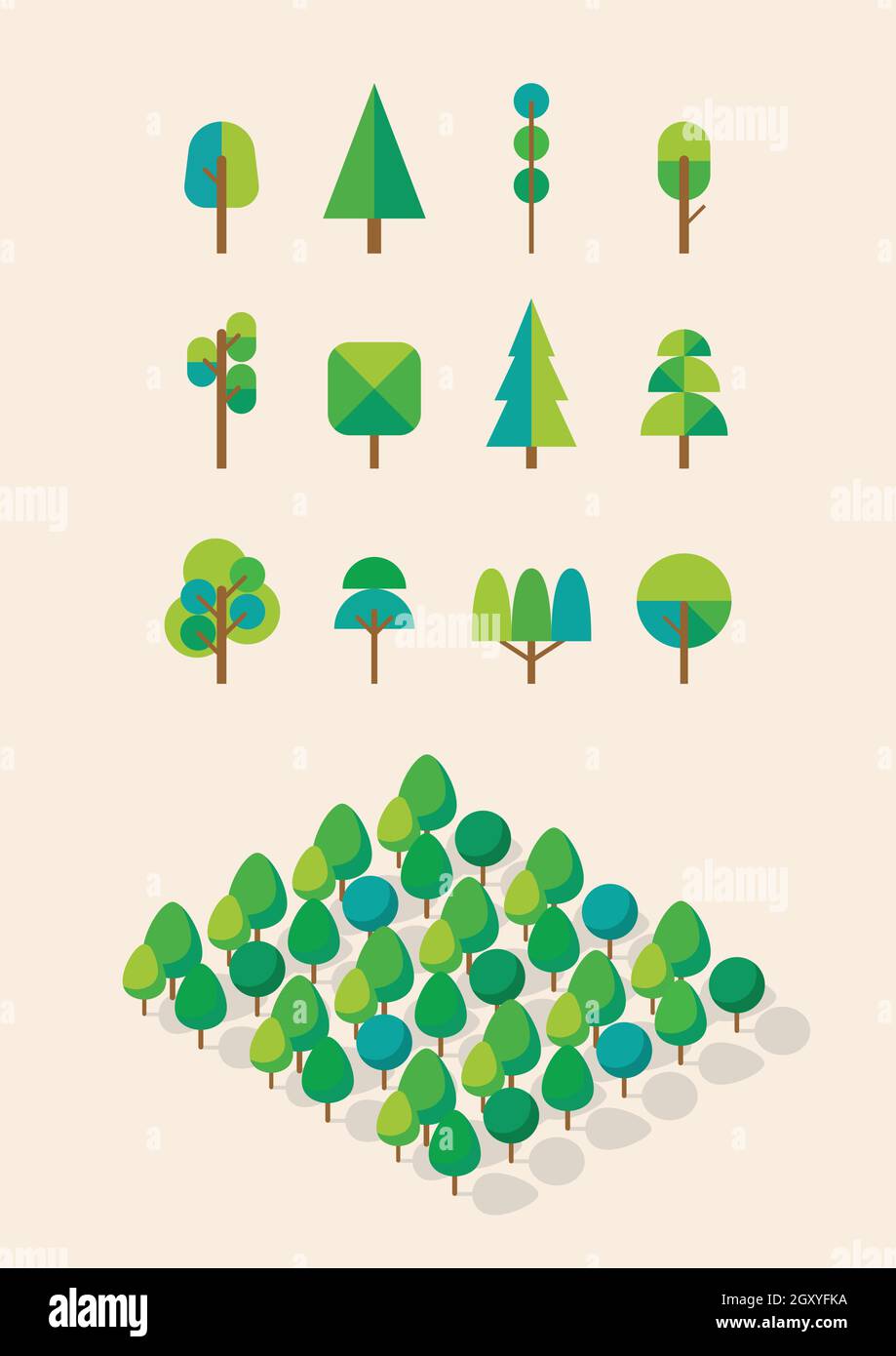 Collezione di alberi in stile piatto. Illustrazione vettoriale Illustrazione Vettoriale