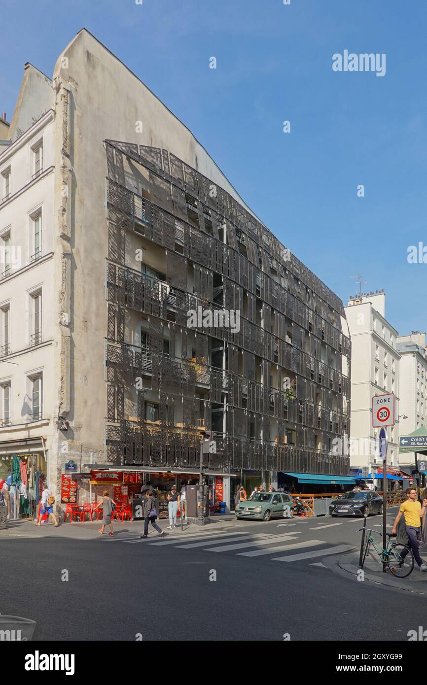 Parigi, Rue de Turenne, Altbau-Erweiterung, Anbau Foto Stock