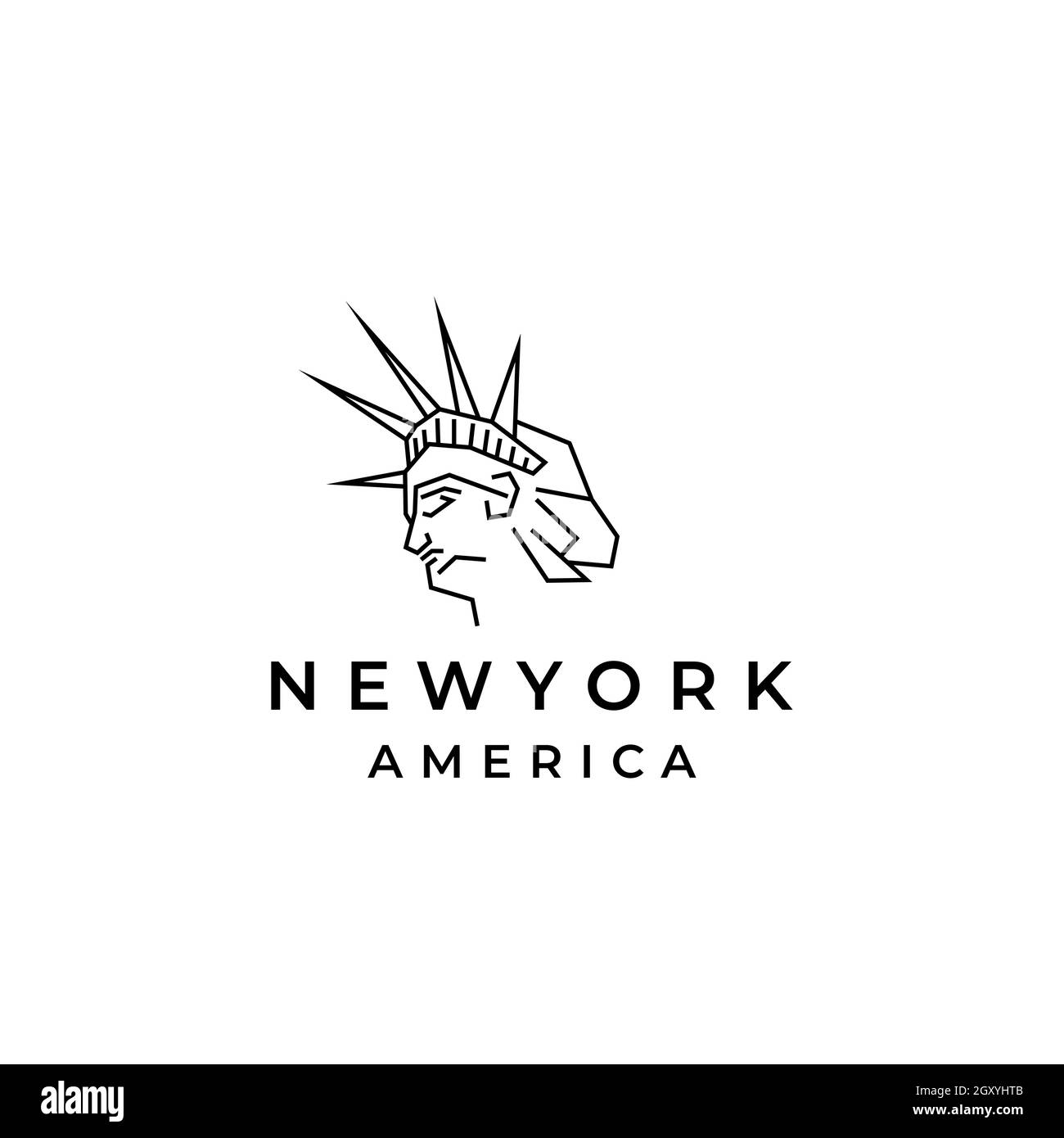 Modello con logo Line ART Statua della libertà. Illustrazione vettoriale della Statua della libertà Illustrazione Vettoriale
