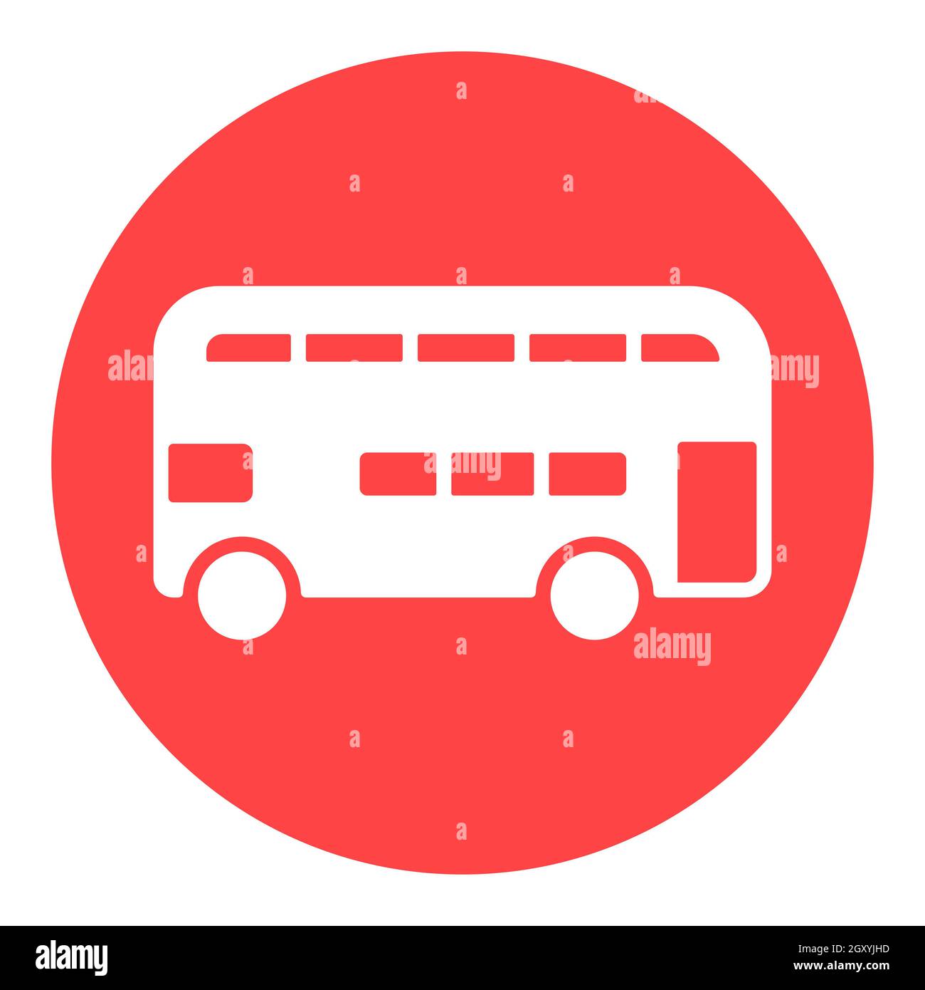 Icona glifo bianco vettore piano bus a due piani. Simbolo grafico per siti web di viaggi e turismo e applicazioni design, logo, app, UI Foto Stock