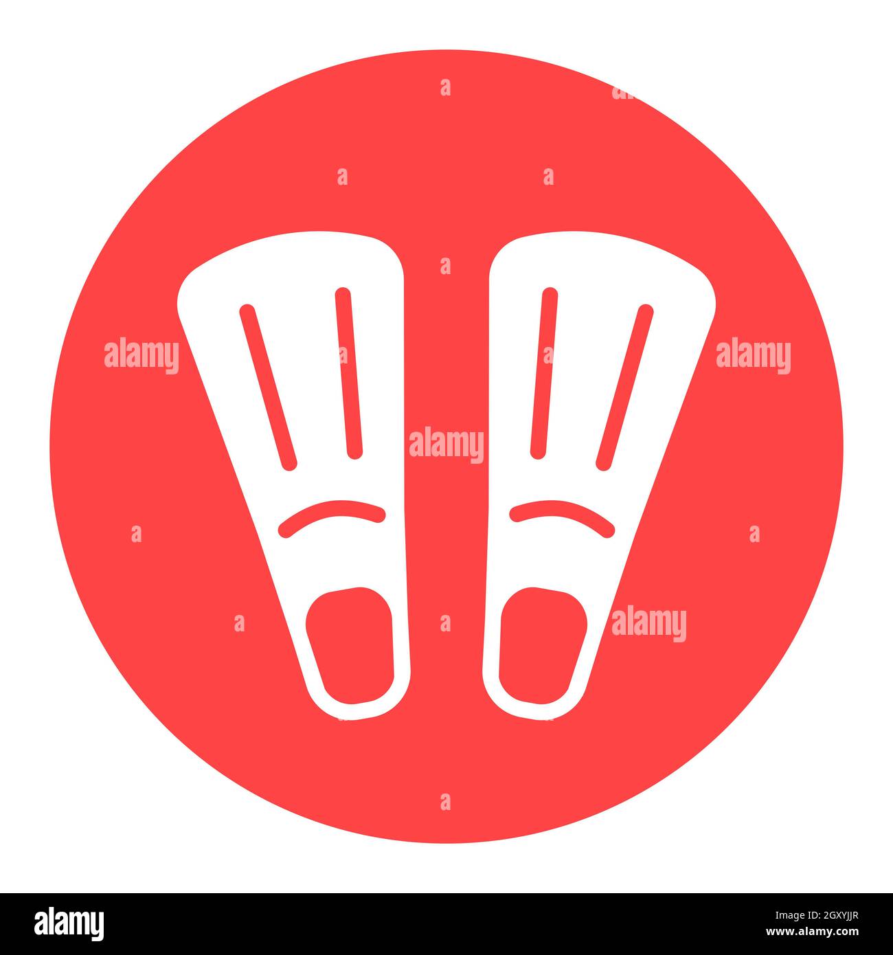 Diving pinne flat vettore glifo bianco icona. Cartello estivo. Simbolo grafico per siti web di viaggi e turismo e applicazioni design, logo, app, UI Foto Stock