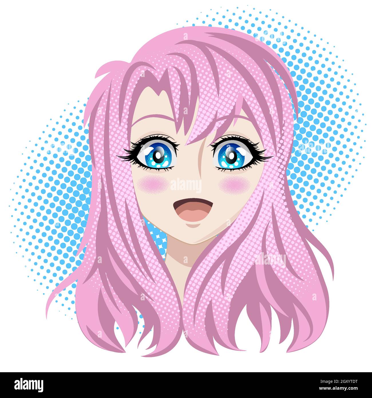 Bella ragazza con capelli rosa e occhi blu. Allegro personaggio cartoon,  anime. Illustrazione vettoriale in stile manga isolato su sfondo bianco  Immagine e Vettoriale - Alamy