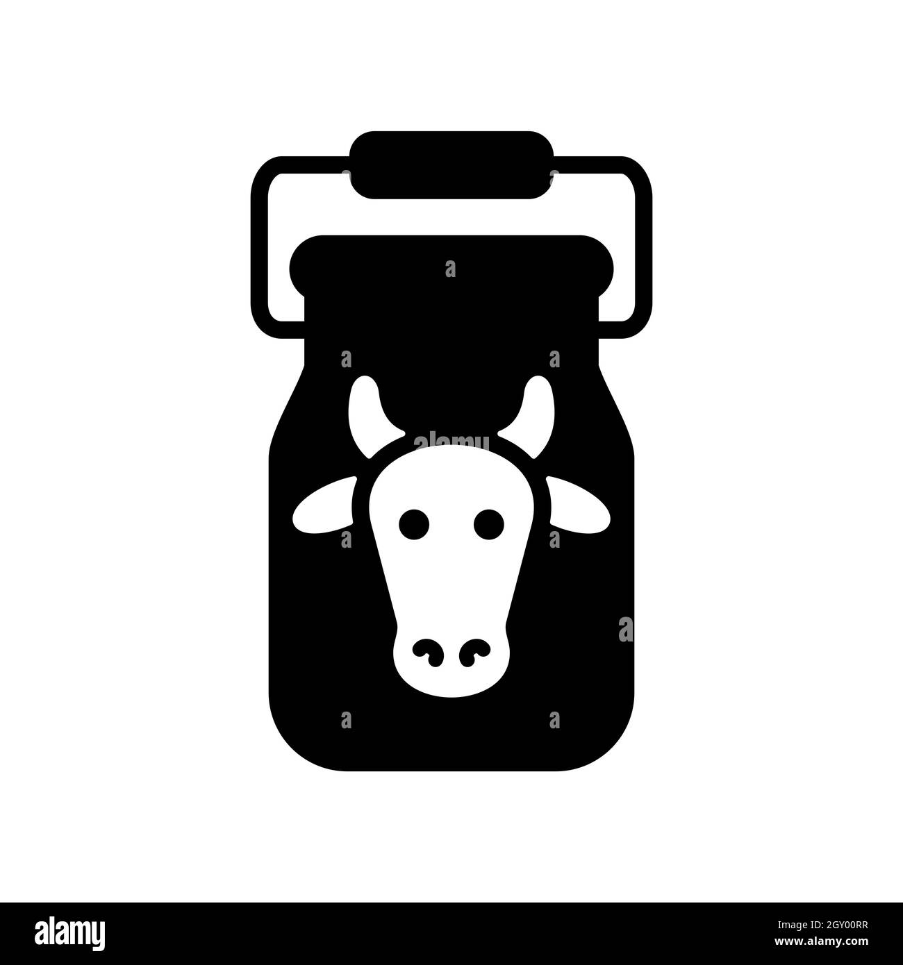 Contenitore per l'icona glifo del latte. Cartello degli animali da fattoria. Simbolo grafico per il design del sito Web, il logo, l'app, l'interfaccia utente. Illustrazione vettoriale Foto Stock