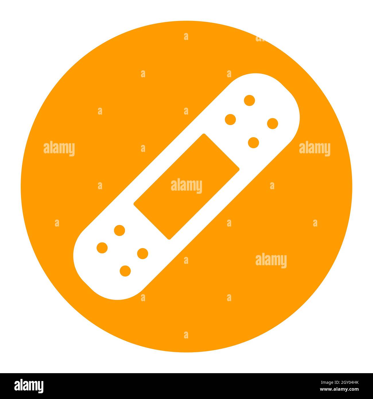 Icona glifo bianco vettore cerotto adesivo. Medicina e assistenza sanitaria, segno di supporto medico. Simbolo grafico per il sito web medico e applicazioni design, logo, app, Foto Stock