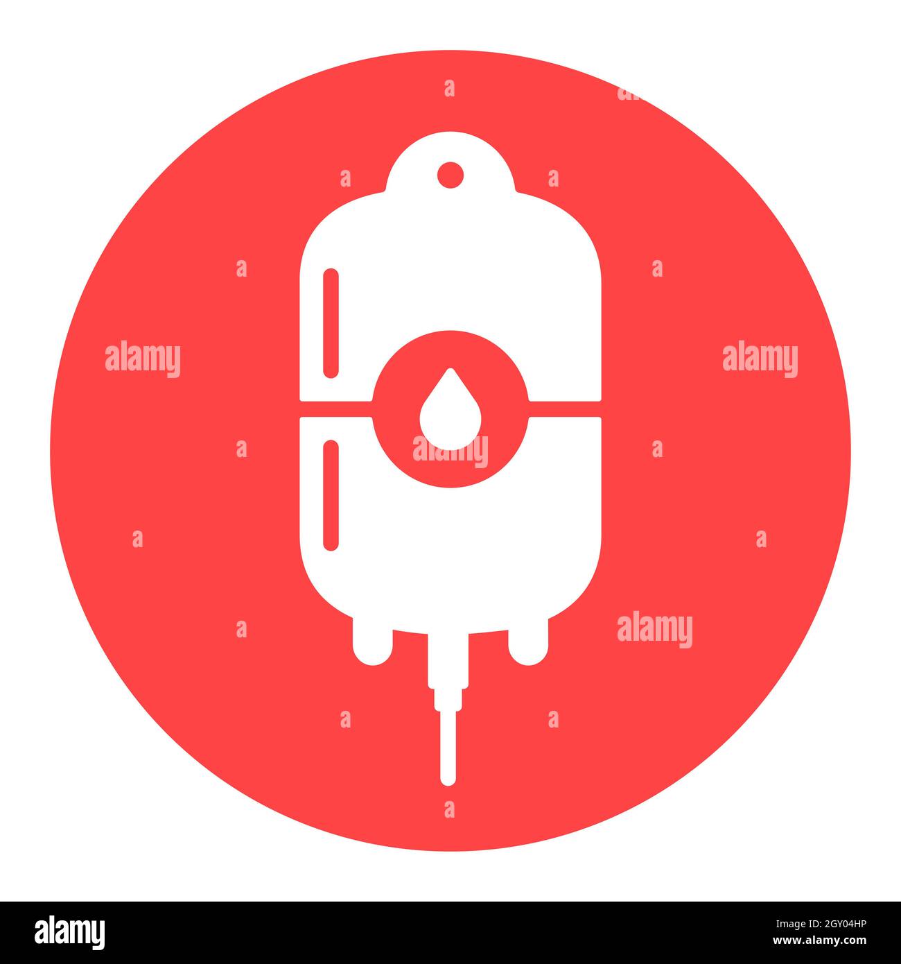 Icona del glifo bianco del vettore della sacca del sangue. Medicina e assistenza sanitaria, segno di supporto medico. Simbolo grafico per la progettazione di siti Web medici e applicazioni, logo, app, interfaccia utente Foto Stock