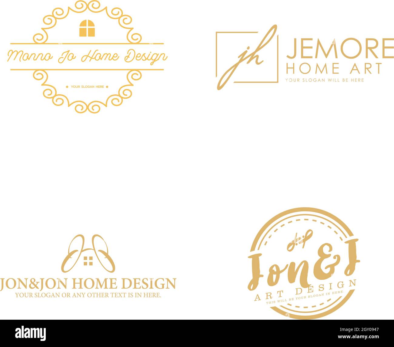 Set di disegno domestico dell'arte che costruisce il disegno del logo Illustrazione Vettoriale