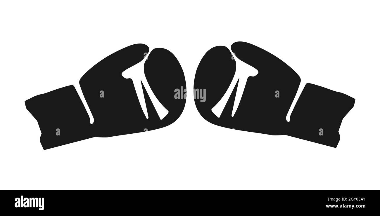 Silhouette nera paio di guanti da boxe si pugno l'uno sull'altro in ogni polso guanto. Vettore Illustrazione Vettoriale